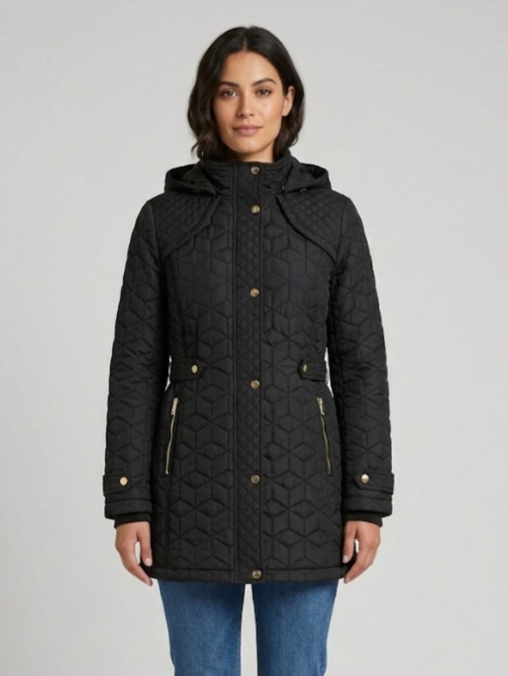 Weatherproof Quilted Walker Jacket Coat Women's S Mid Weight Black Hooded